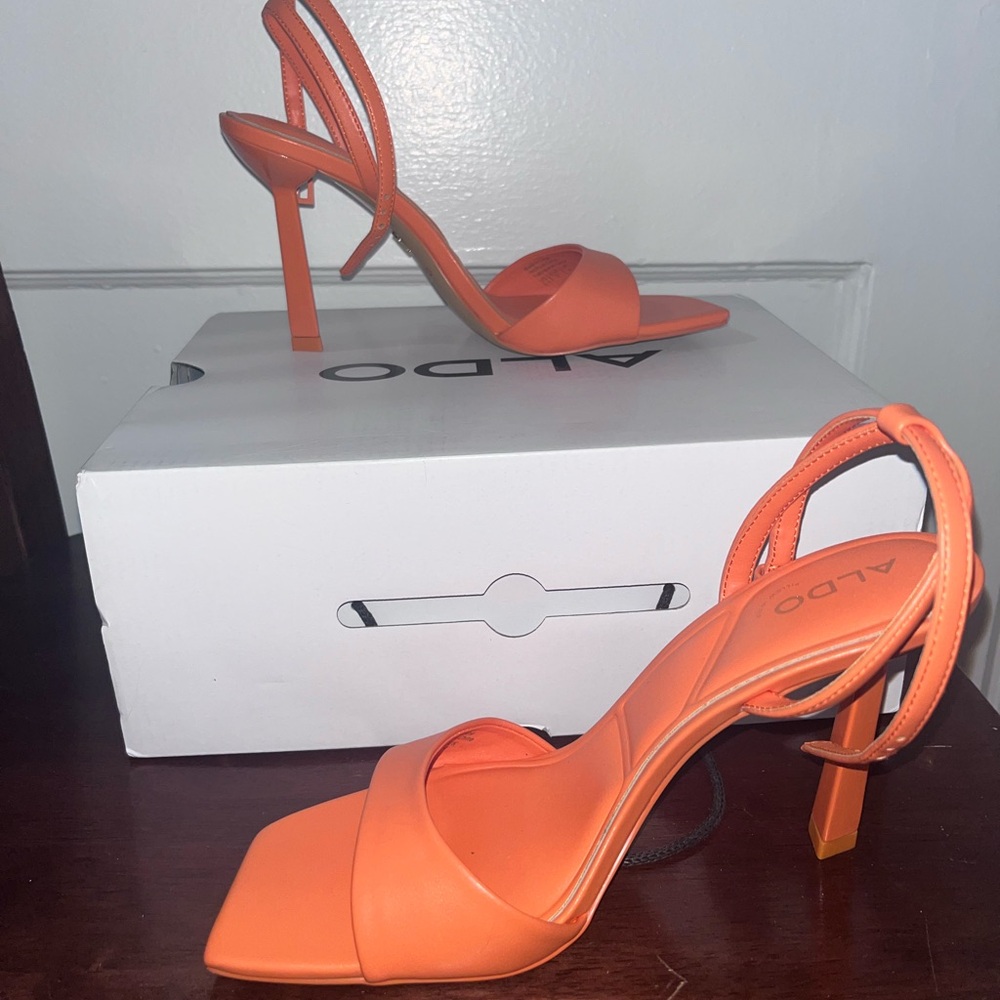 Aldo Vibrant Orange Strappy Heels - Picture 3 of 4